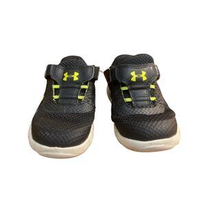 Under Armour Kids Running Shoes Black Neon Green Hook Loop Size 7K
